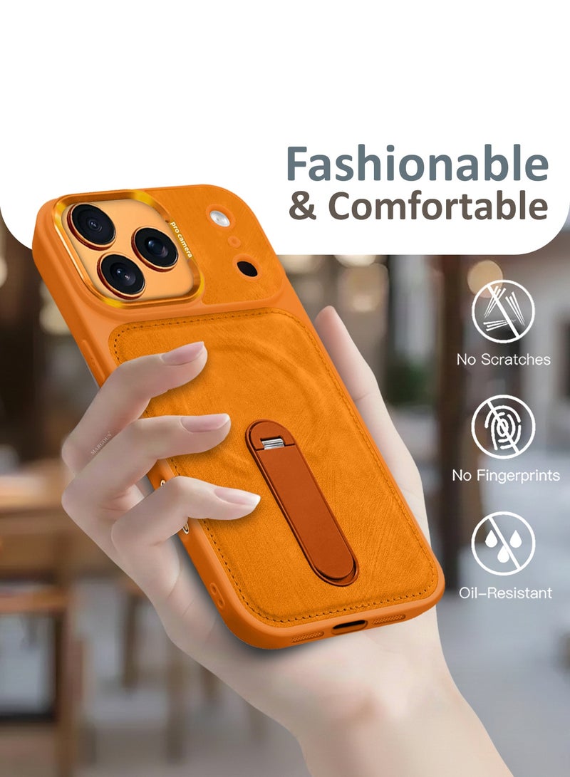 MAXORA Alcantara Soft Case for iPhone 17 Pro Max Case 6.9'' Compatible with Magsafe, Leather Protective Cover with Kickstand 360 Rotation - Cosmic Orange - Image 2