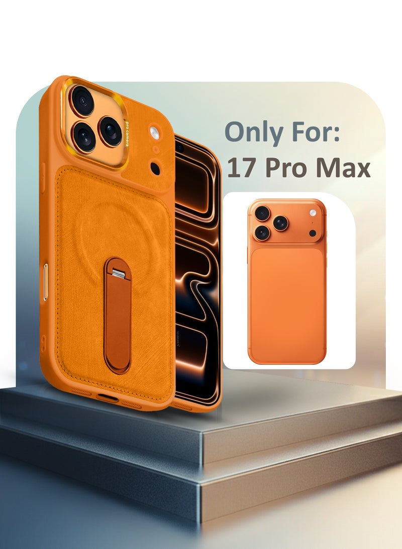 MAXORA Alcantara Soft Case for iPhone 17 Pro Max Case 6.9'' Compatible with Magsafe, Leather Protective Cover with Kickstand 360 Rotation - Cosmic Orange - Image 5
