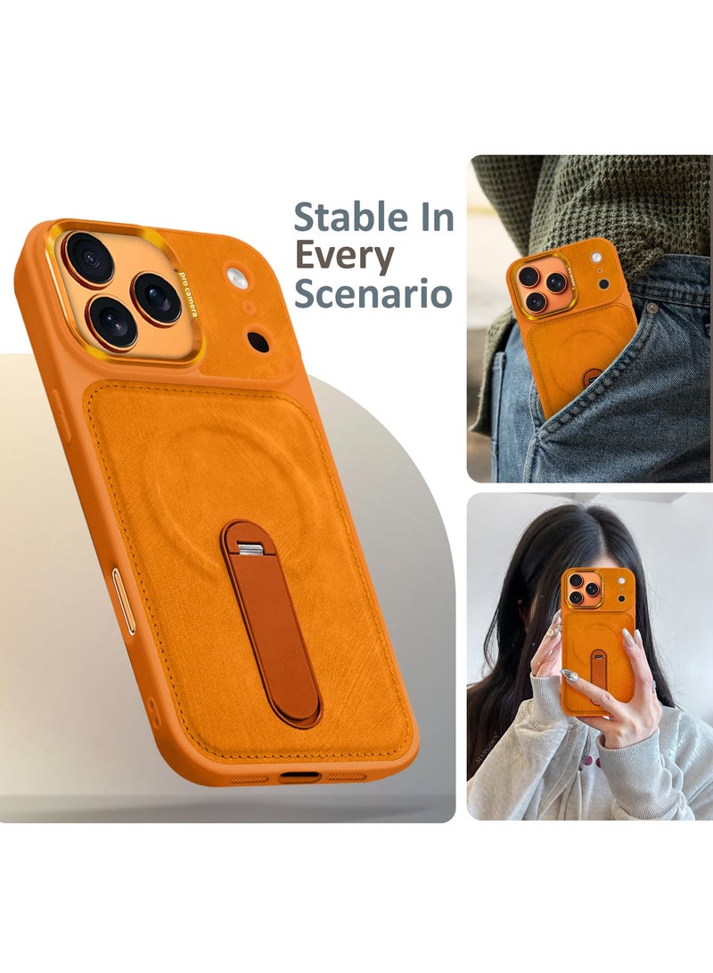 MAXORA Alcantara Soft Case for iPhone 17 Pro Max Case 6.9'' Compatible with Magsafe, Leather Protective Cover with Kickstand 360 Rotation - Cosmic Orange - Image 4