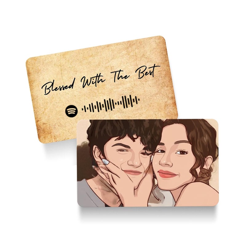 Fairus CUSTOMIZED Spotify Wallet Card With Illustrated Art Picture and Music with Scannable Spotify Code and Thoughtful Message Ideal for Anniversaries Birthdays Gift For Loved One Friends - Image 1