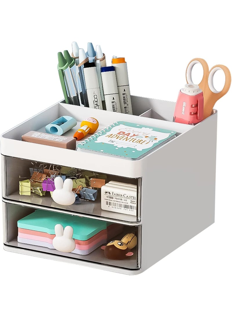 SOLARAE مجموعة منظم المكتب - حل تخزين متميز لمستلزمات المكتب والمنزل والمدرسة - تشمل 3 أقسام، 2 درج، حوامل أقلام، صينية ملاحظات لاصقة، ومنظم علامات - أبيض - Image 1
