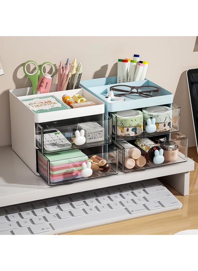 SOLARAE مجموعة منظم المكتب - حل تخزين متميز لمستلزمات المكتب والمنزل والمدرسة - تشمل 3 أقسام، 2 درج، حوامل أقلام، صينية ملاحظات لاصقة، ومنظم علامات - أبيض - Image 2