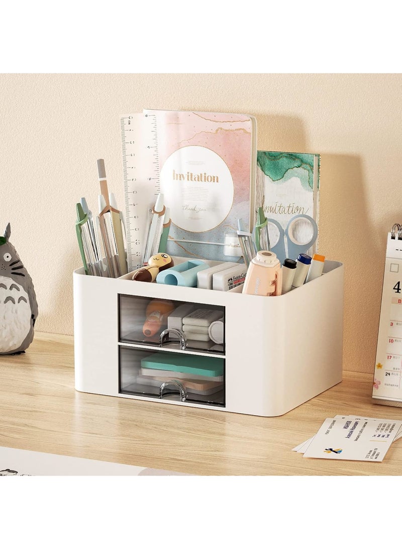 SOLARAE مجموعة منظم المكتب - حل تخزين متميز لمستلزمات المكتب والمنزل والمدرسة - تشمل 3 أقسام، 2 درج، حوامل أقلام، صينية ملاحظات لاصقة، ومنظم علامات - أبيض - Image 3