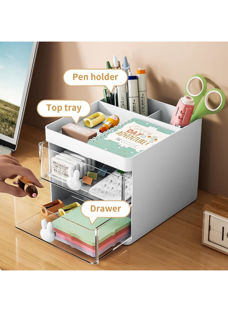 SOLARAE مجموعة منظم المكتب - حل تخزين متميز لمستلزمات المكتب والمنزل والمدرسة - تشمل 3 أقسام، 2 درج، حوامل أقلام، صينية ملاحظات لاصقة، ومنظم علامات - أبيض - Image 5