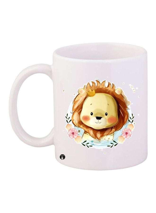 RYN Cartoon Printed Coffee Mug White/Brown/Yellow 11ounce