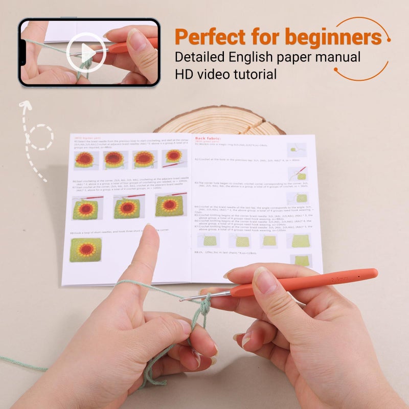 DIANZHU DIANZHU Crochet Kit for Beginners - Phonebag Crochet Starter Kit with Video Tutorials and Yarns, Hook, Accessories for Adult Knitting Craft DIY (Green) - Image 3