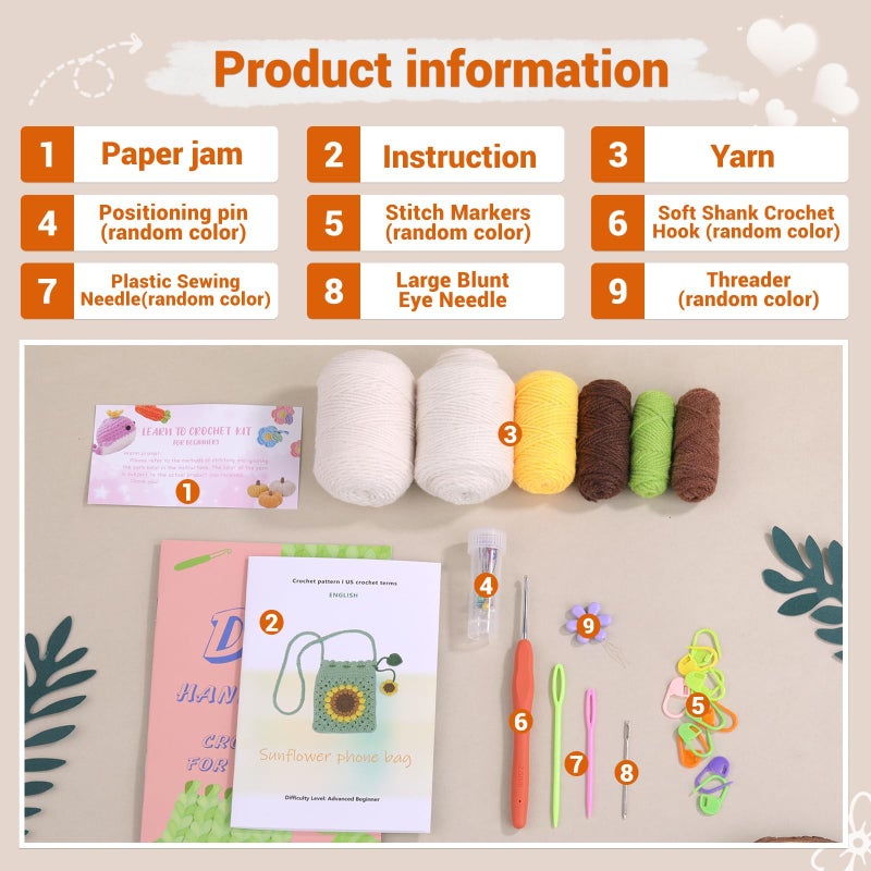 DIANZHU DIANZHU Crochet Kit for Beginners - Phonebag Crochet Starter Kit with Video Tutorials and Yarns, Hook, Accessories for Adult Knitting Craft DIY (Green) - Image 2