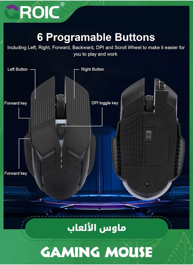 Black RGB Gaming Mouse Wired, Ergonomic LED PC Computer Mouse with RGB Backlight, 4 Adjustable DPI UP to 3200, 6 Buttons, USB Optical Mouse for Game Office Mac Windows