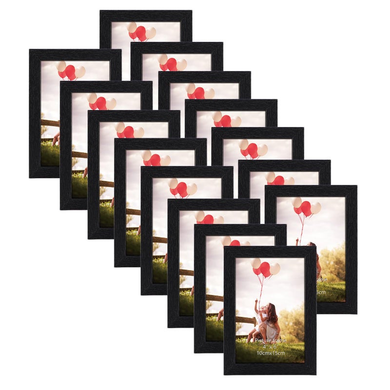 HORLIMER HORLIMER 4x6 Picture Frame Set of 15 Black Picture Frames Display 4 by 6 Photo for Wall or Tabletop 