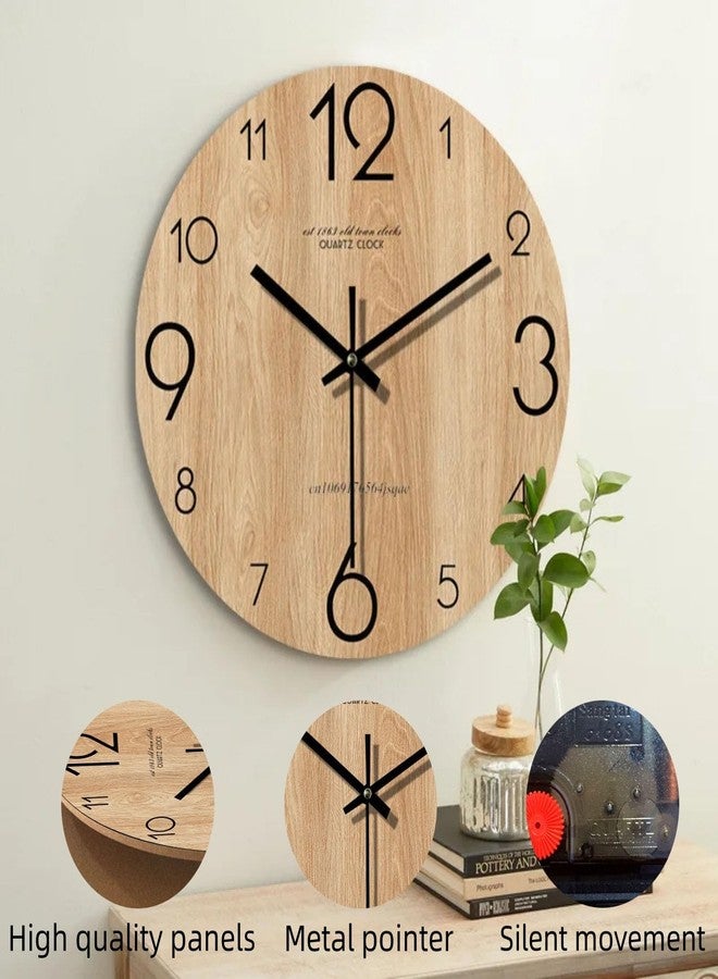 Gkwet 12 inch Vintage Wood Grain Simple Wall Clocks Silent Creative Living Room Decoration Wall Clock Modern Home Kitchen Wall Decor Clocks (E) - Image 3