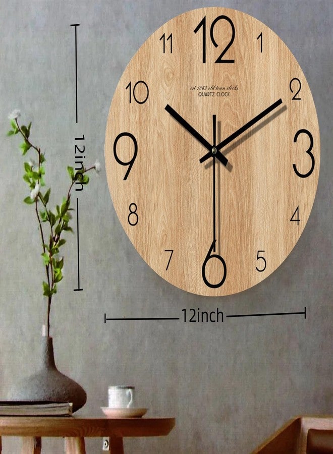 Gkwet 12 inch Vintage Wood Grain Simple Wall Clocks Silent Creative Living Room Decoration Wall Clock Modern Home Kitchen Wall Decor Clocks (E) - Image 4