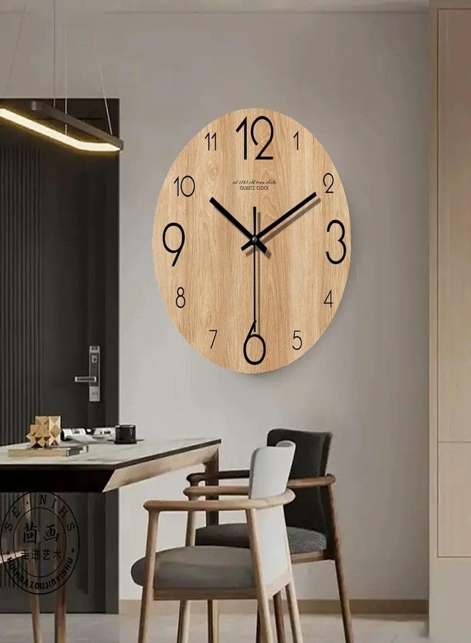 Gkwet 12 inch Vintage Wood Grain Simple Wall Clocks Silent Creative Living Room Decoration Wall Clock Modern Home Kitchen Wall Decor Clocks (E) - Image 5