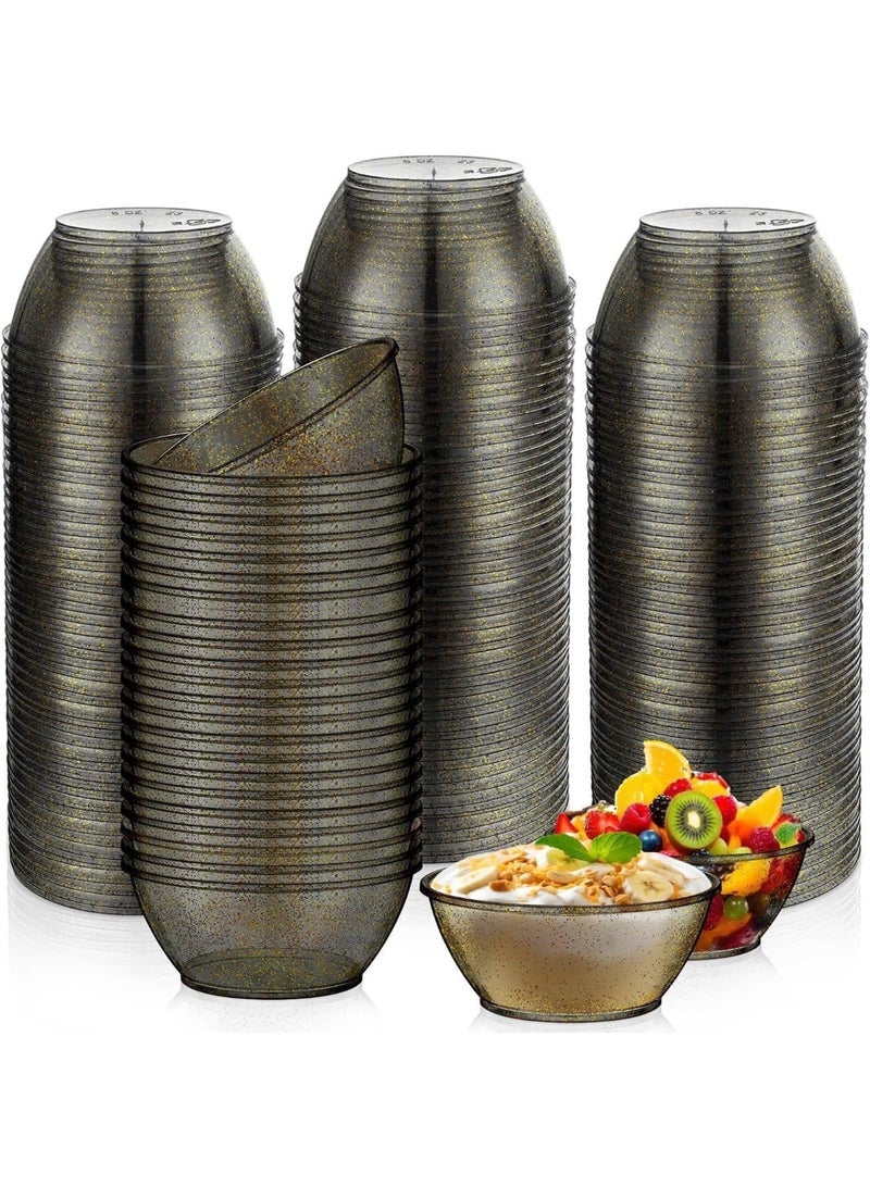 ChicAbode 100 Pack Mini Hard Plastic Bowls, 6oz Disposable Party Bowl, Glitter Bowls, Small Salsa Dessert Bowls, Ice Cream Candy Fruit Serving Bowls, for Wedding Birthday Valentine (Black) - Image 1