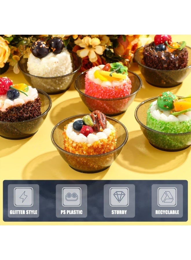 ChicAbode 100 Pack Mini Hard Plastic Bowls, 6oz Disposable Party Bowl, Glitter Bowls, Small Salsa Dessert Bowls, Ice Cream Candy Fruit Serving Bowls, for Wedding Birthday Valentine (Black) - Image 2