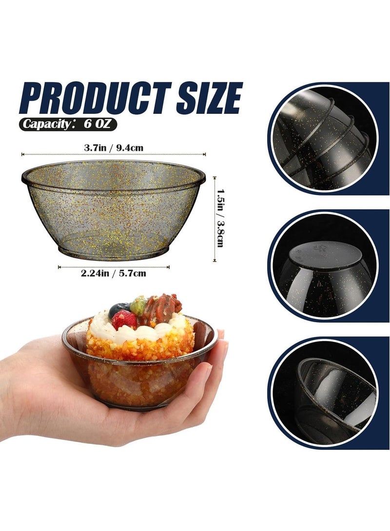 ChicAbode 100 Pack Mini Hard Plastic Bowls, 6oz Disposable Party Bowl, Glitter Bowls, Small Salsa Dessert Bowls, Ice Cream Candy Fruit Serving Bowls, for Wedding Birthday Valentine (Black) - Image 3