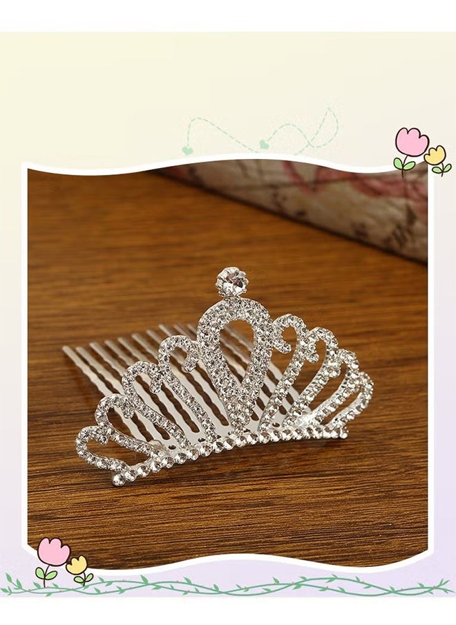 HY - 2 Pcs Wedding Party Children's Flower Girl Crystal Rhinestone Crown Tiara, Children's Tiara, Princess Crown, Birthday Hairpin, Headband Cute Princess, Suitable for Girls and Brides (Silver) - Image 1