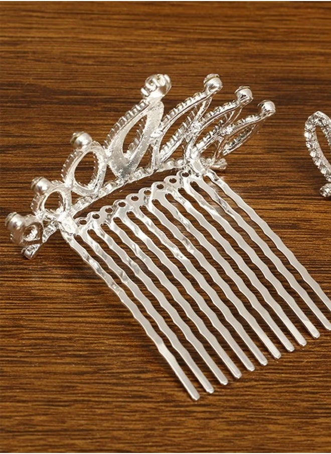 HY - 2 Pcs Wedding Party Children's Flower Girl Crystal Rhinestone Crown Tiara, Children's Tiara, Princess Crown, Birthday Hairpin, Headband Cute Princess, Suitable for Girls and Brides (Silver) - Image 1