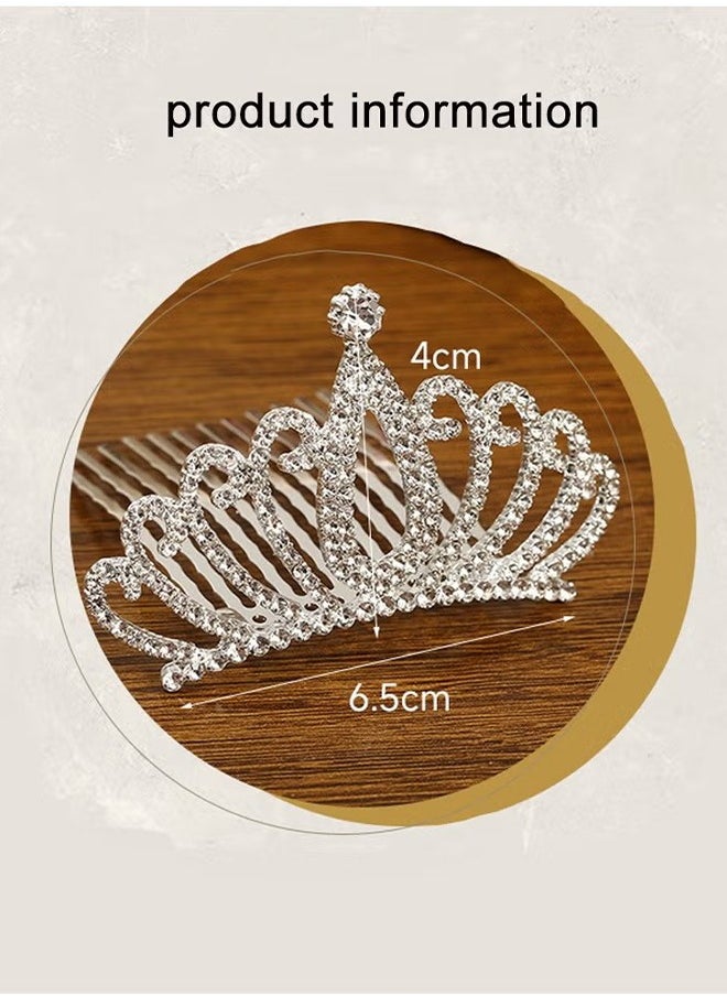 HY - 2 Pcs Wedding Party Children's Flower Girl Crystal Rhinestone Crown Tiara, Children's Tiara, Princess Crown, Birthday Hairpin, Headband Cute Princess, Suitable for Girls and Brides (Silver) - Image 1