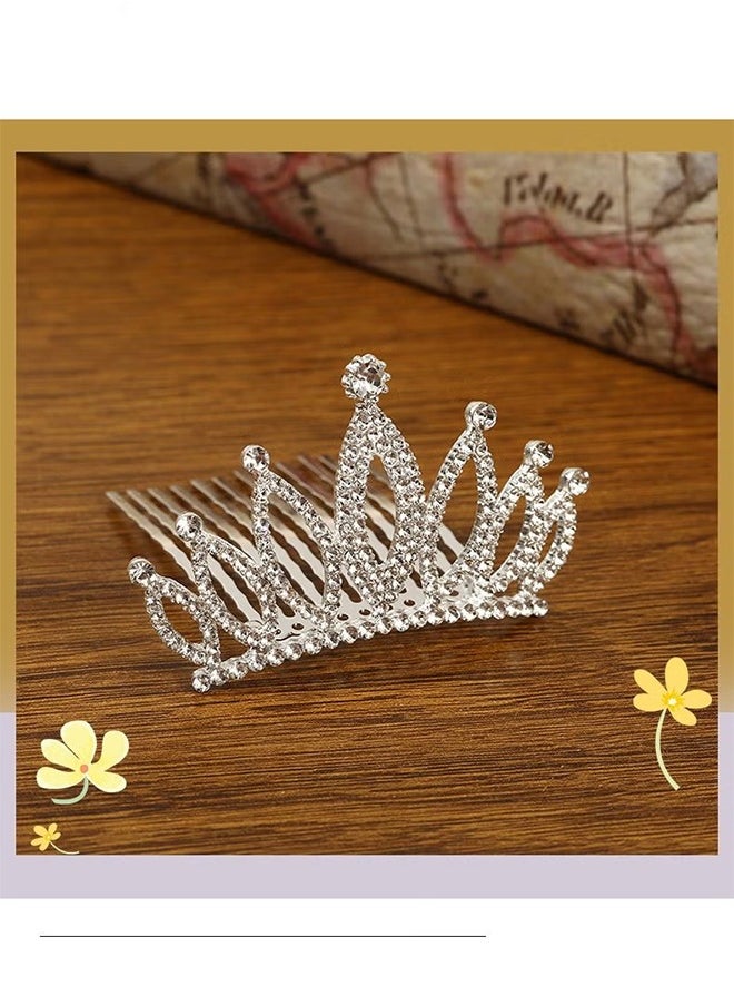 HY - 2 Pcs Wedding Party Children's Flower Girl Crystal Rhinestone Crown Tiara, Children's Tiara, Princess Crown, Birthday Hairpin, Headband Cute Princess, Suitable for Girls and Brides (Silver) - Image 1