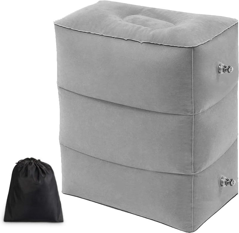 Inflatable Foot Rest Pillow, Airplane Footrest Adjustable Height,Leg Rest Airplane Pillow for Travel/Cars/Office/Hotel (Grey) - Image 1