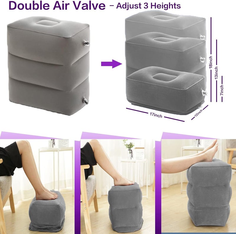 Inflatable Foot Rest Pillow, Airplane Footrest Adjustable Height,Leg Rest Airplane Pillow for Travel/Cars/Office/Hotel (Grey) - Image 3