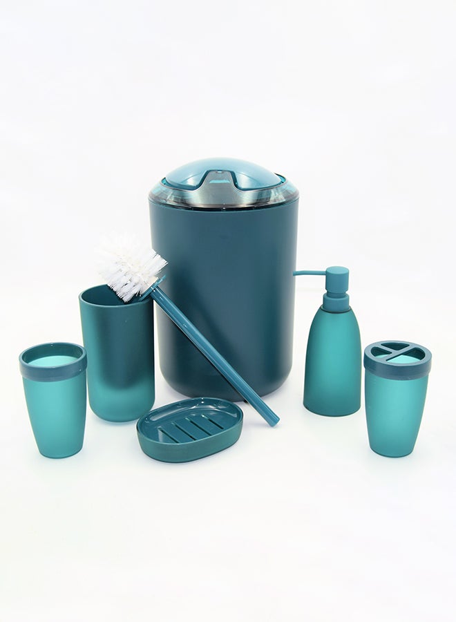 اليشمك طقم أدوات للحمام بتصميم ناعم مكون من 6 قطع فيروزي - Image 2