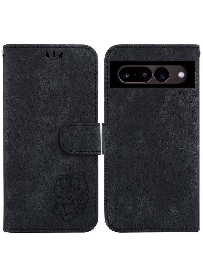 Green Tiger For Google Pixel 7 Pro Little Tiger Embossed Leather Phone Case(Black)