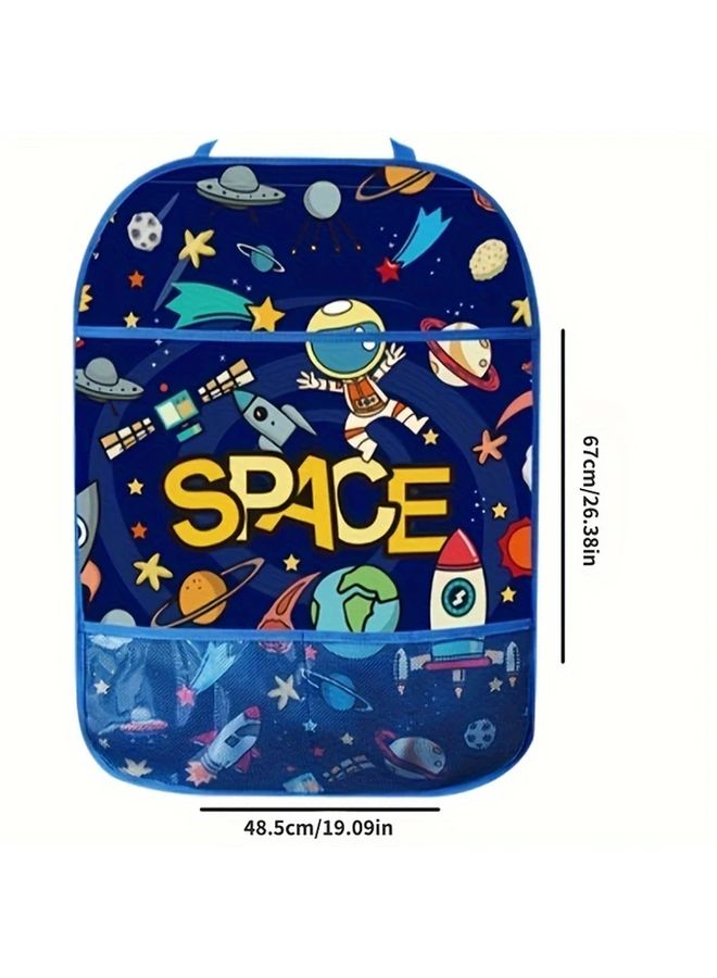 Blue Car Seat Back Anti Kick Mat with Dinosaur Starry Night Design Easy Clean Storage Pockets - Image 3