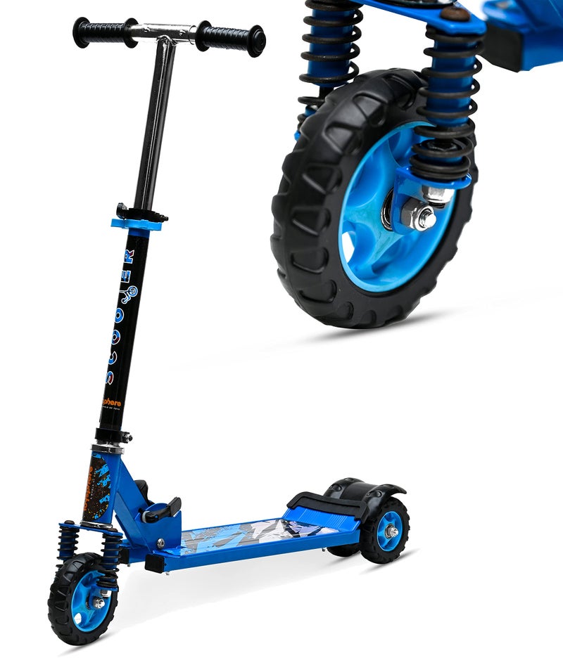 KIDBITKART Kick Steel Scooter for Kids, 3 Adjustable Height Scooter, Foldable & Attractive PVC Wheels with Rare Brakes for Kids Age Upto 3+ Years Strong Steel Base Heavy Dute Upto 70kg (with Shocker) (Blue) - Image 3