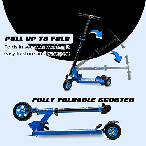 KIDBITKART Kick Steel Scooter for Kids, 3 Adjustable Height Scooter, Foldable & Attractive PVC Wheels with Rare Brakes for Kids Age Upto 3+ Years Strong Steel Base Heavy Dute Upto 70kg (with Shocker) (Blue) - Image 2
