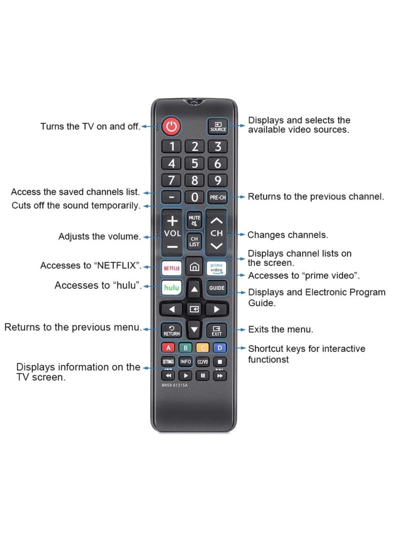 HuHa BN59-01315A Remote Control for Samsung 4K HDR UHD Crystal QLED Smart TV – Compatible with Samsung UE Quantum Series & Smart Features like Netflix, Prime Video, & Rakuten – Easy Setup & Full Control - Image 3