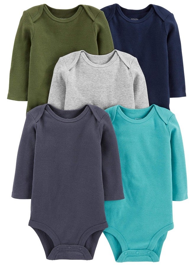 Simple Joys by Carter's Simple Joys by Carter's Baby Boy's 5-Pack Long-Sleeve Bodysuit Shirt, solids, 18 Months - Image 1