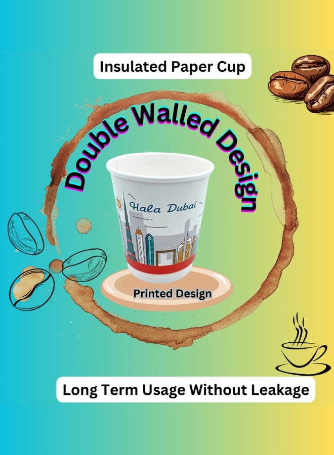 Halapack Bulk Pack 8oz Disposable Double Wall Paper Cups with HALADUBAI Design + 2 Bonus Cups - Image 2