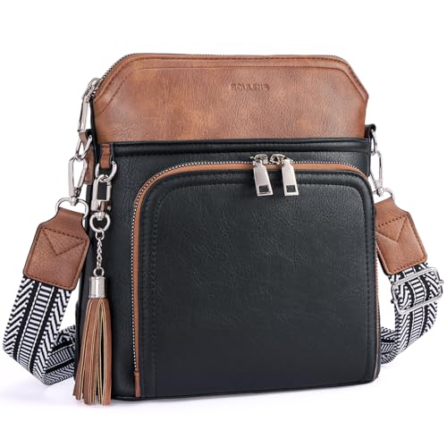 Roulens Crossbody Purse for Women Vegan Leather Medium Crossbody Wallet Bag for Travel Women Shoulder Handbags with Tassel - Image 1