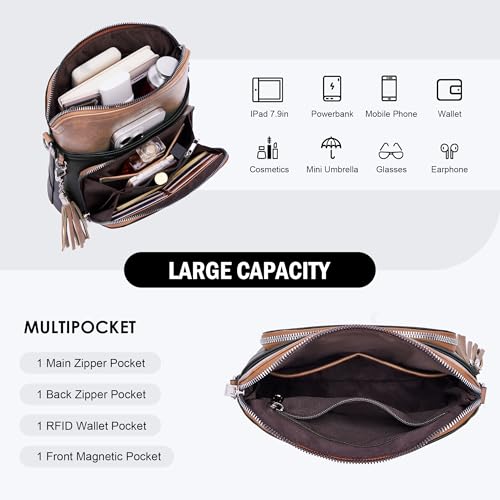 Roulens Crossbody Purse for Women Vegan Leather Medium Crossbody Wallet Bag for Travel Women Shoulder Handbags with Tassel - Image 5