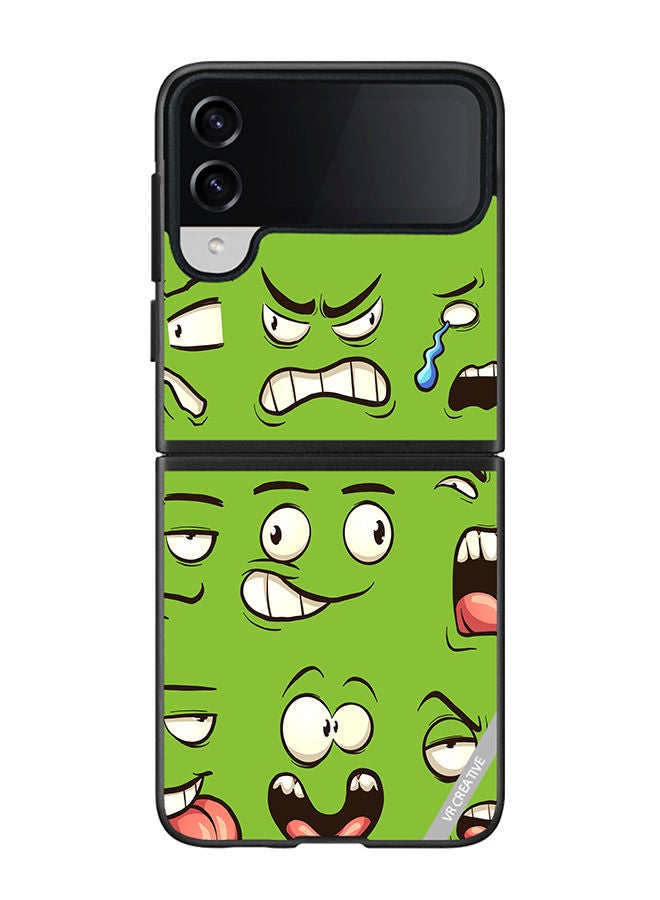 VR CREATIVE Protective Case Cover For Samsung Galaxy Z Flip4 Green Faces Design Multicolour - Image 1