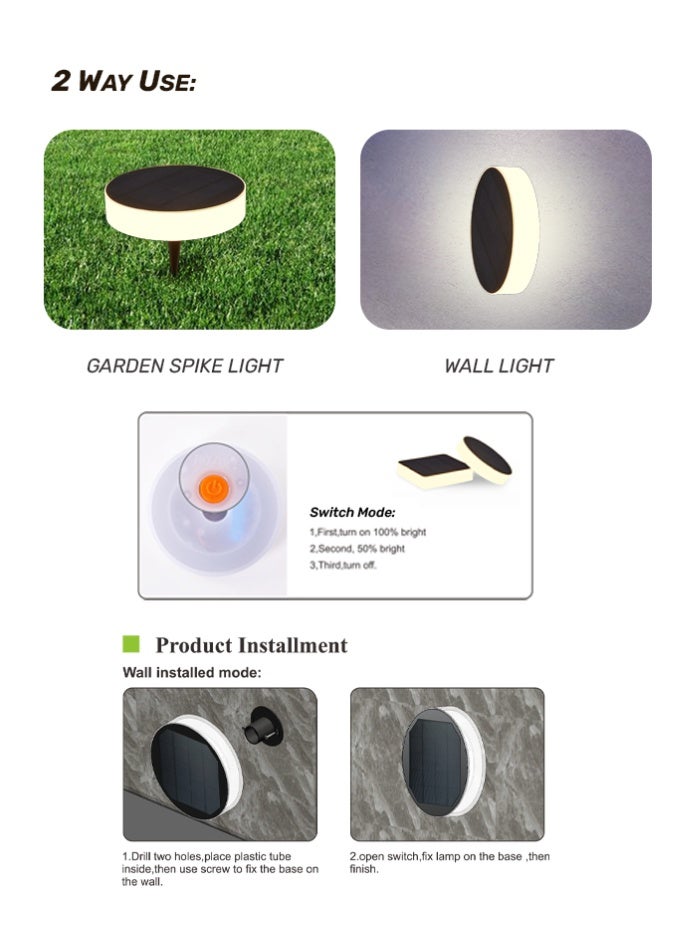 Vmax 1-Pack Solar Pathway Light Outdoor Cool White Round LED Garden Lamp, Waterproof Spike & Wall Mount Design for Walkway, Patio, Fence & Landscape Lighting - Image 5
