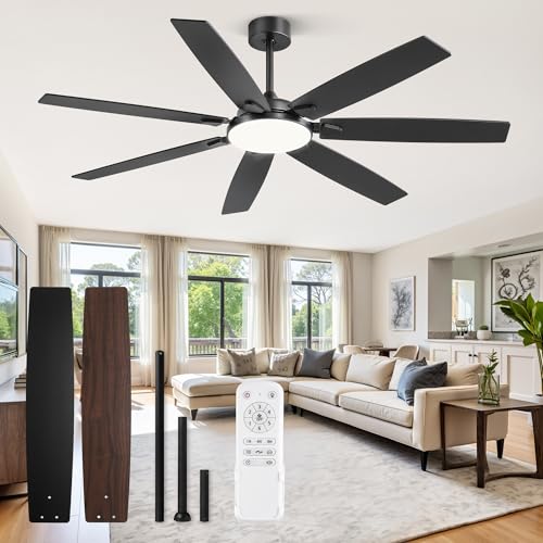 Fanbulous 62 Inch Large Ceiling Fans with Lights and Remote, Black Modern Ceiling Fan with 3CCT LED Light, Quiet DC Motor,Indoor/Outdoor Ceiling Fan with 7 Dual Finish Blades for Living Room, Patio - Image 1