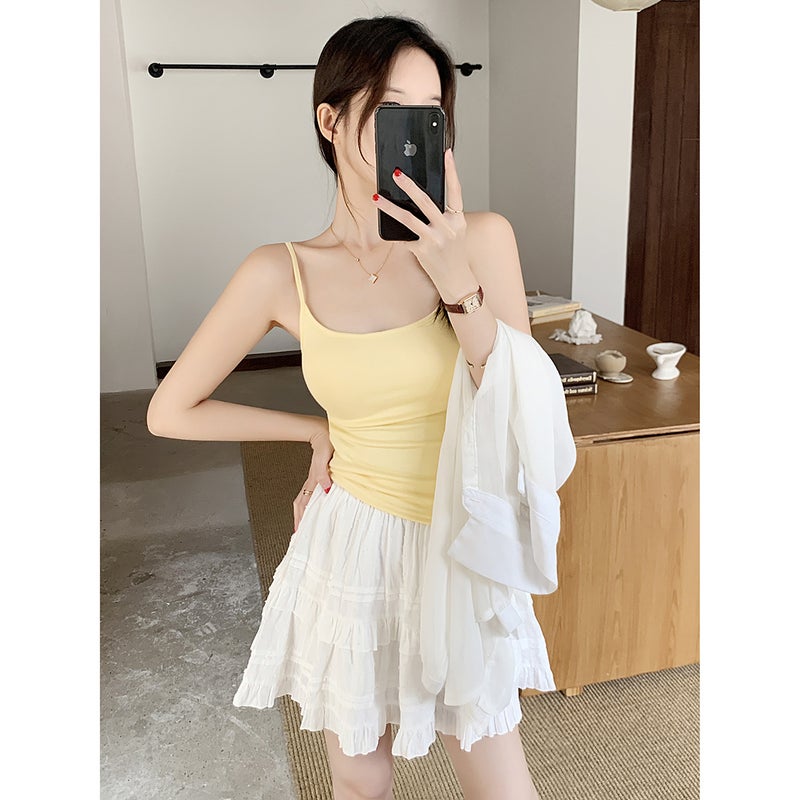 Women's Red Brightening Built-in Bra Camisole with Padded Bra, Slim Fit Summer Anti-Exposure Tank Top - Image 3