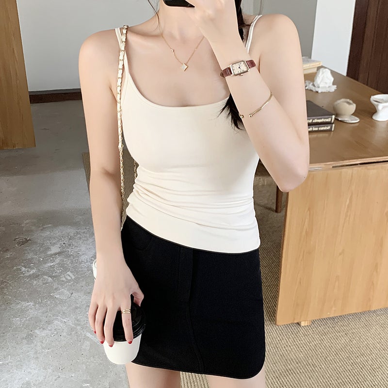 Women's Red Brightening Built-in Bra Camisole with Padded Bra, Slim Fit Summer Anti-Exposure Tank Top - Image 4