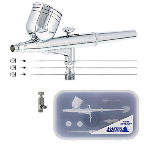 Master Airbrush G222 Multi-Purpose Dual-Action Gravity Feed Airbrush Gun Set for Model Painting, Graphics, Cake & Fine Art - Air Brush Gun Kit with 3 Nozzle Sets (0.2, 0.3, 0.5mm) & 1/3 oz Cup - Image 1