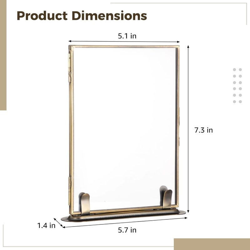 Antique Floating Glass Frame with Metal Stand, Tabletop Double Glass Holder for Pressed Plants & Photos, Decorative Office Display - Image 5