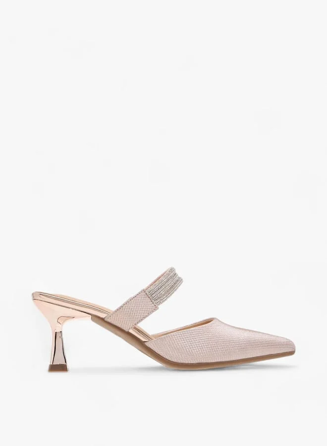 Flora Bella By Shoexpress Womens Embellished Pointed Toe Mules With Flared Heels