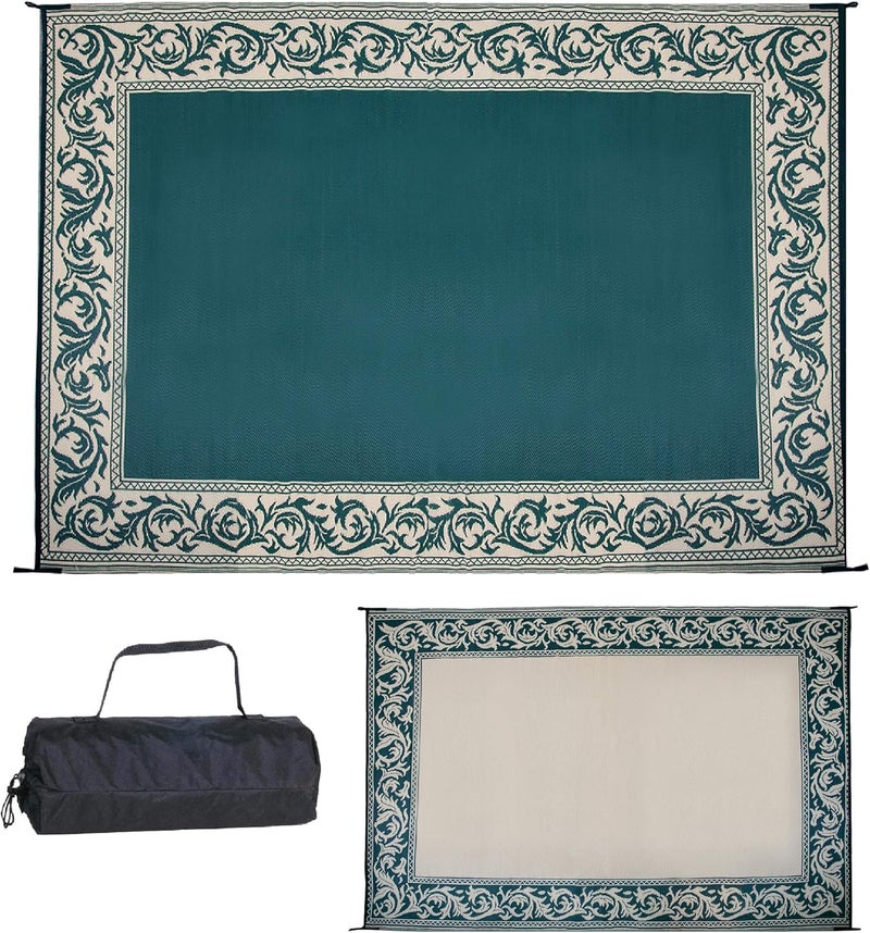 Stylish Camping Ming's Mark RD4 Reversible Classical Patio Mat - 6' x 9', Green/Beige - Image 1
