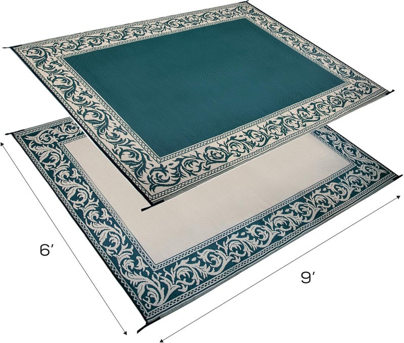 Stylish Camping Ming's Mark RD4 Reversible Classical Patio Mat - 6' x 9', Green/Beige - Image 2