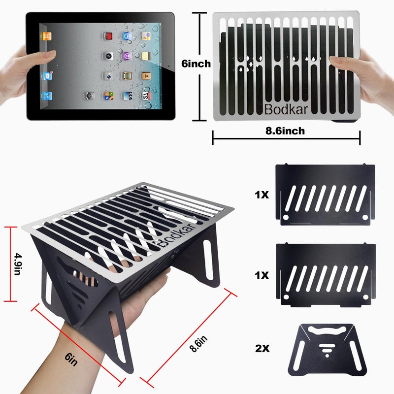 Bodkar Charcoal Grill, Portable BBQ Smoker - Lightweight Tabletop Outdoor Grill for Camping, Picnics, Garden, Beach Parties - 6"*4.6"*4.9 - Image 2
