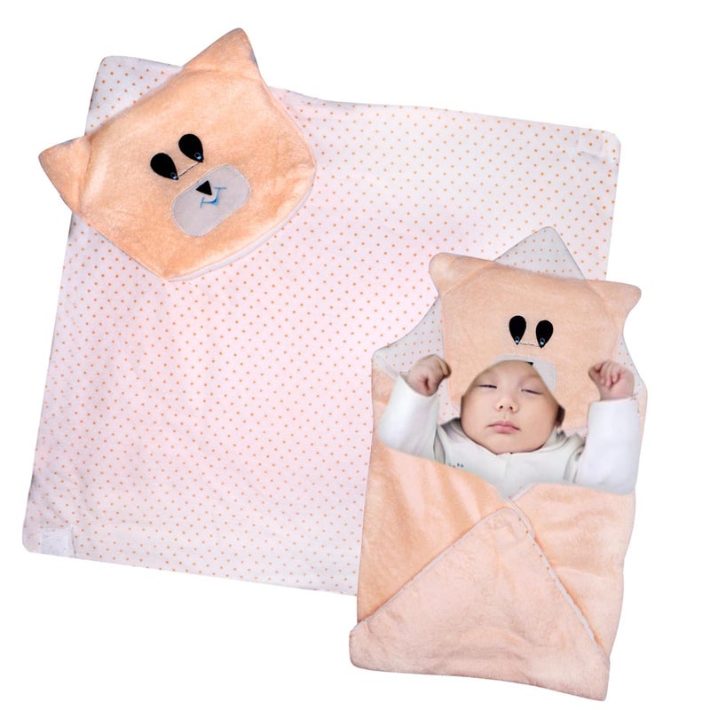 EKAN Swaddle Baby Blankets for New Born and Infants (0-12 Months) Sleeping Hooded Baby Wrapper for Gifting Purpose (Pack of 1) (Peach) - Image 1