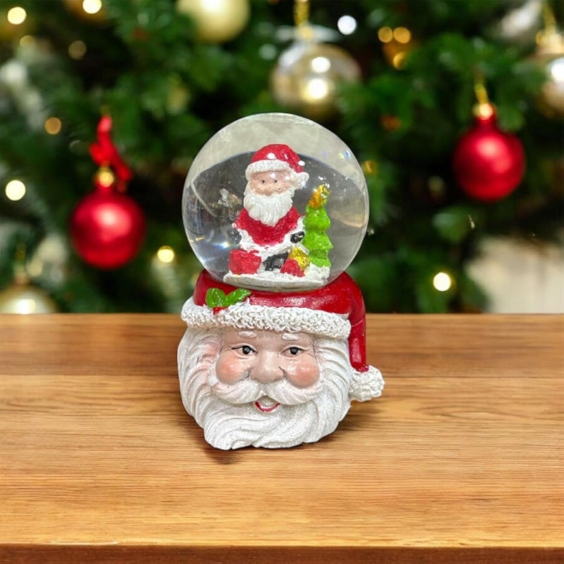 كرة ثلجية لعيد الميلاد مع قاعدة سانتا، زينة كرة مائية للعطلات، باللونين الأحمر والأبيض