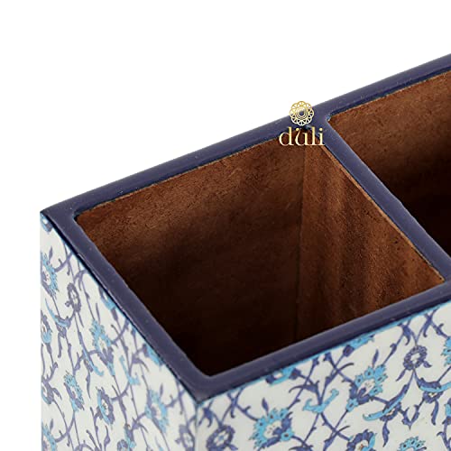 DULI Multipurpose Stand, Cutlery Holder, Spoon Stand, Table Organizer with 2 Sections, Chammach Stand (10cm x 15cm) (BlueMoroccan) Engineered Wood,Utensils - Image 4