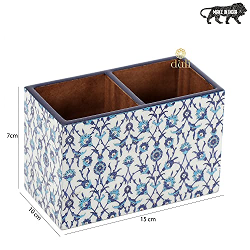 DULI Multipurpose Stand, Cutlery Holder, Spoon Stand, Table Organizer with 2 Sections, Chammach Stand (10cm x 15cm) (BlueMoroccan) Engineered Wood,Utensils - Image 5